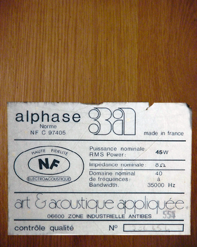 Art et Acoustique Appliquee Alphase V1